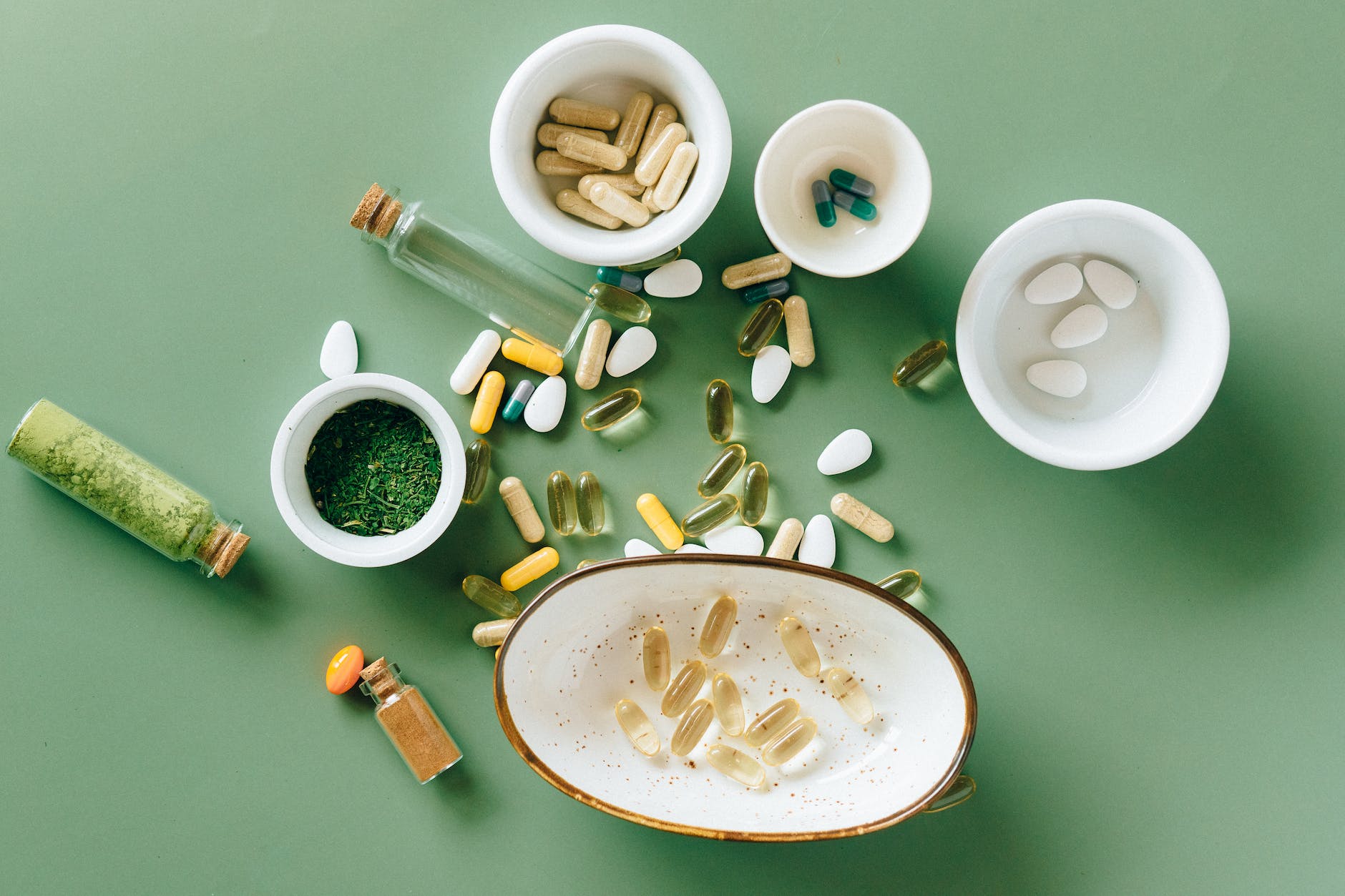 flat lay photo of alternative medicines